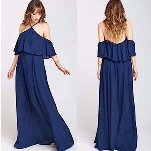 NWT Show Me Your Mumu Rebecca Ruffle Maxi Dress Rich Navy Crips Size Small